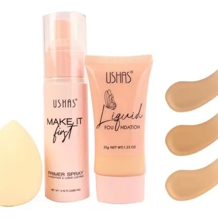 Kit Primer + base líquida (tono claro) + Beauty Blender - Ushas