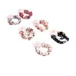 Moño de tela con perlas y estampado de flores (12und)