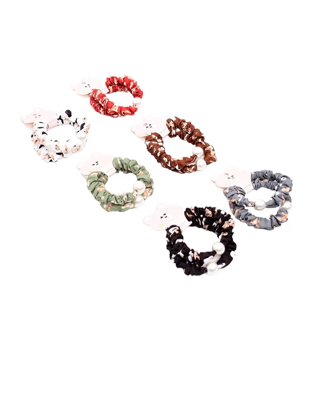 ZAR2204-305 Moño de tela con perlas y estampado de osito (12und) - Imagen 1