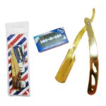 navaja de barbería profesional dorada