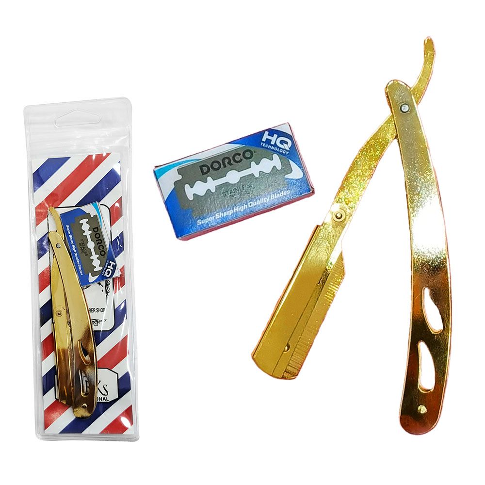 Navaja de barbería dorada - Amybeauty navaja de afeitar profesional dorada