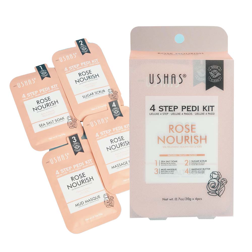 Pedi Kit rose nourish 4 pasos - Ushas kit pedicura profesional 4 pasos