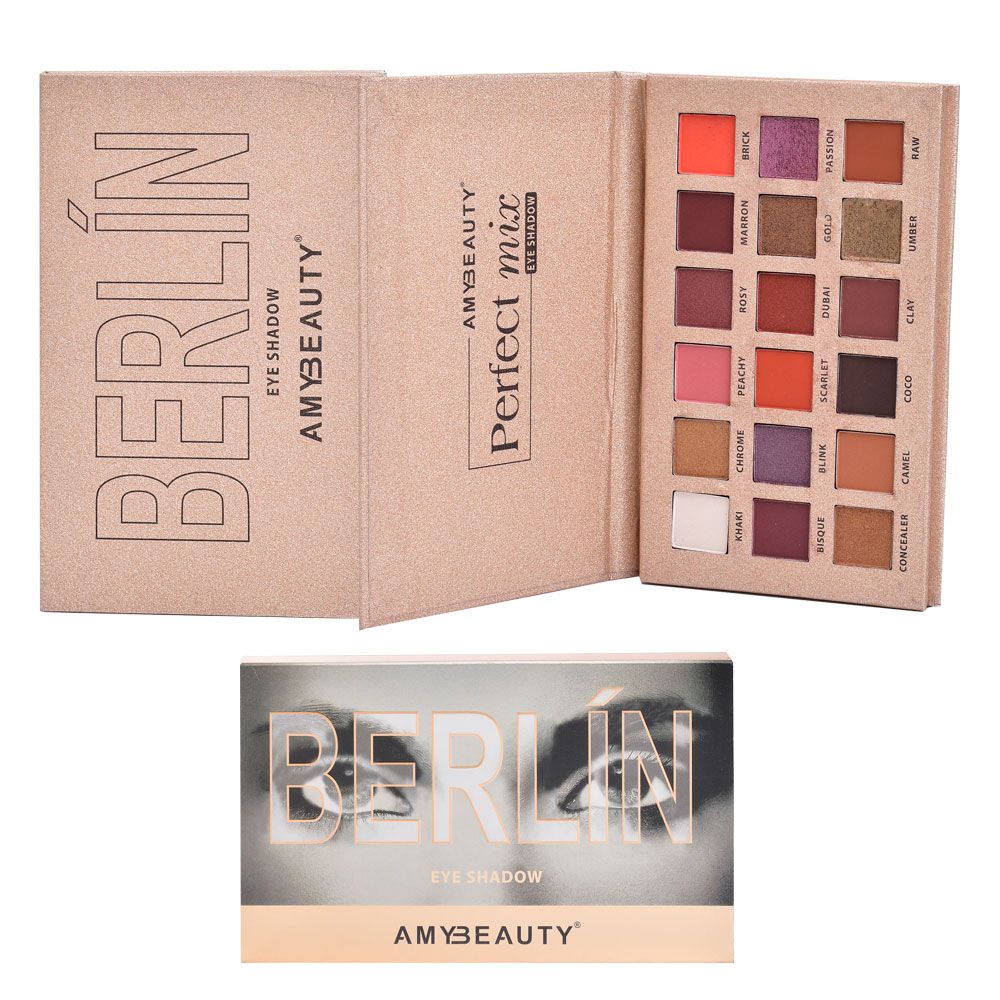 SOMBRA BERLIN EYE SHADOW 18 COLORES - AMY BEAUTY paleta de sombras profesionales 18 tonos