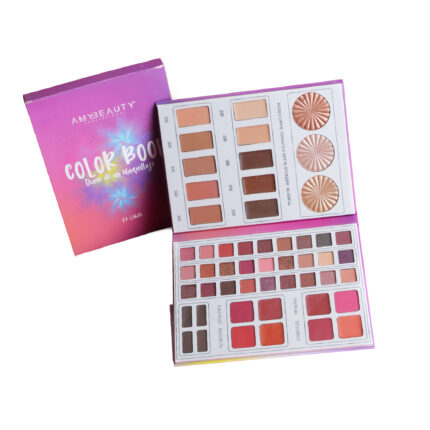 paleta todo en uno con sombras blush e iluminador