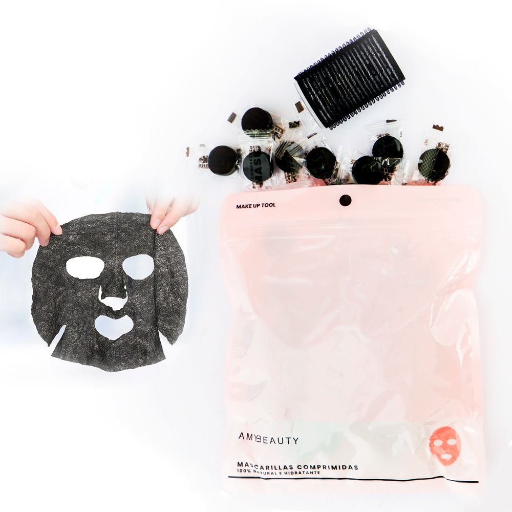 MASCARILLAS COMPROMIDAS 50PCS + ROLLO kit mascarillas faciales comprimidas 50 unidades