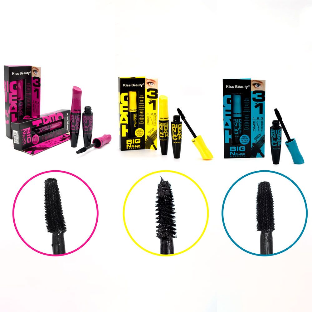 Mascara Big N Black 3in1 Kiss Beauty máscara de pestañas 3 en 1