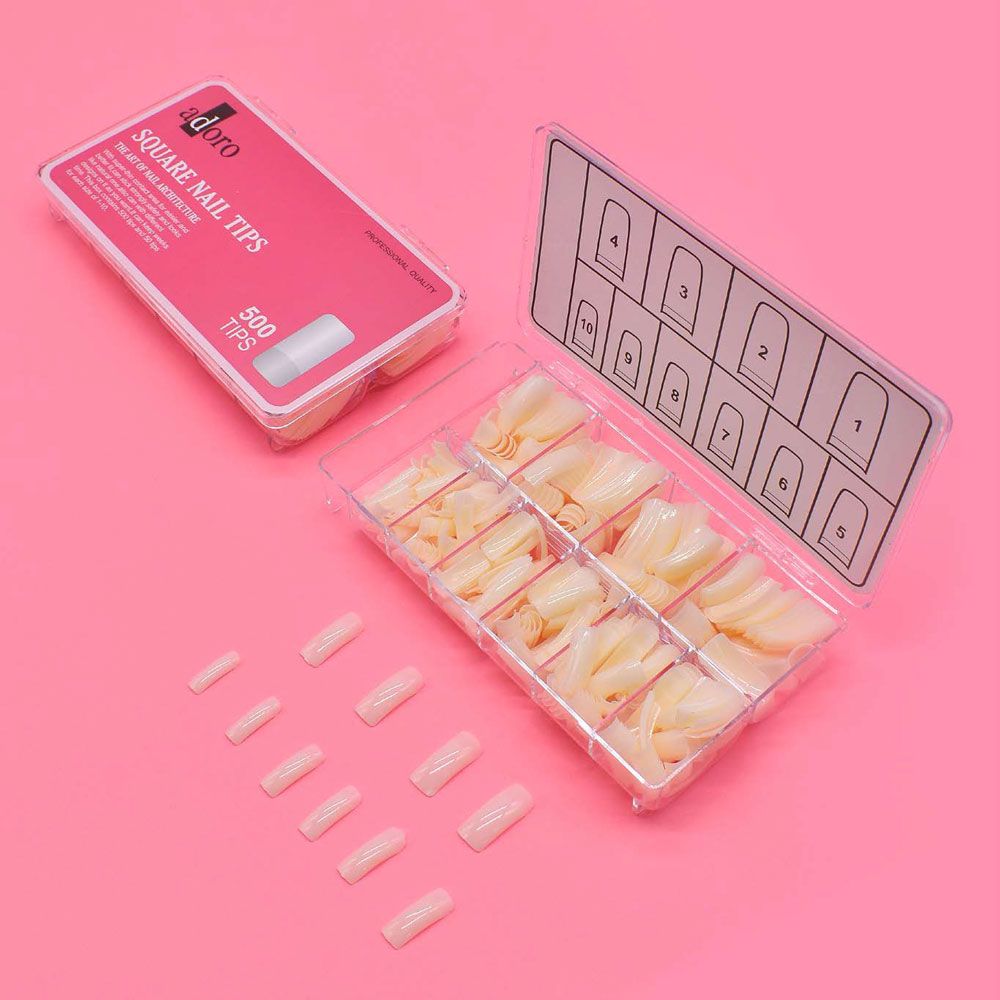 UÑAS ADORO X 500 TIPS S/SONRISA SQUARE NAIL TIPS tips de uñas postizas square transparentes